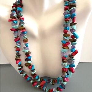ATI Faux Turquoise Coral Tiger Eye Necklace Sterling Silver Clasp